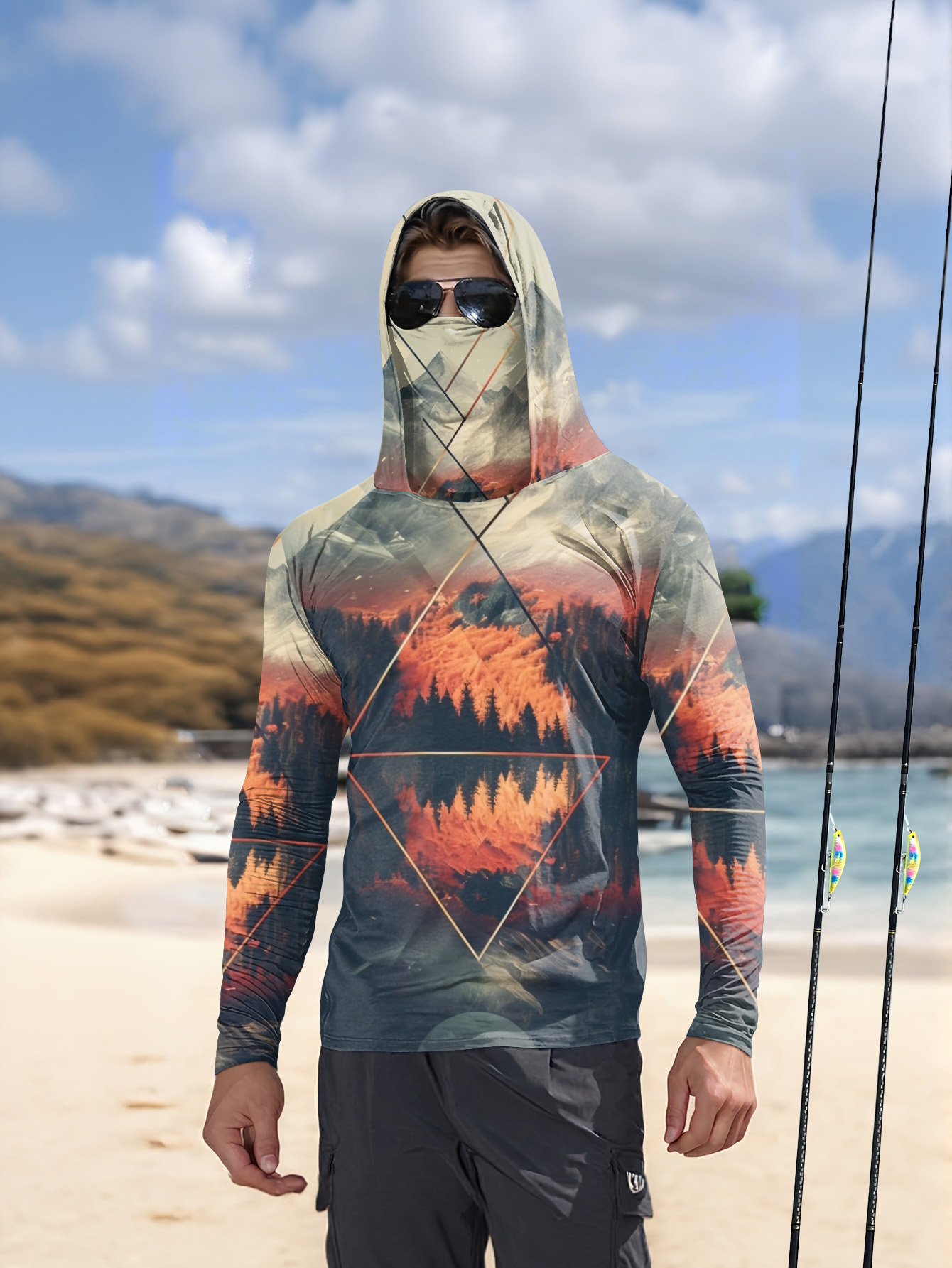 3D Printing Mask - Outdoor heren vissershirt met capuchon, ingebouwd